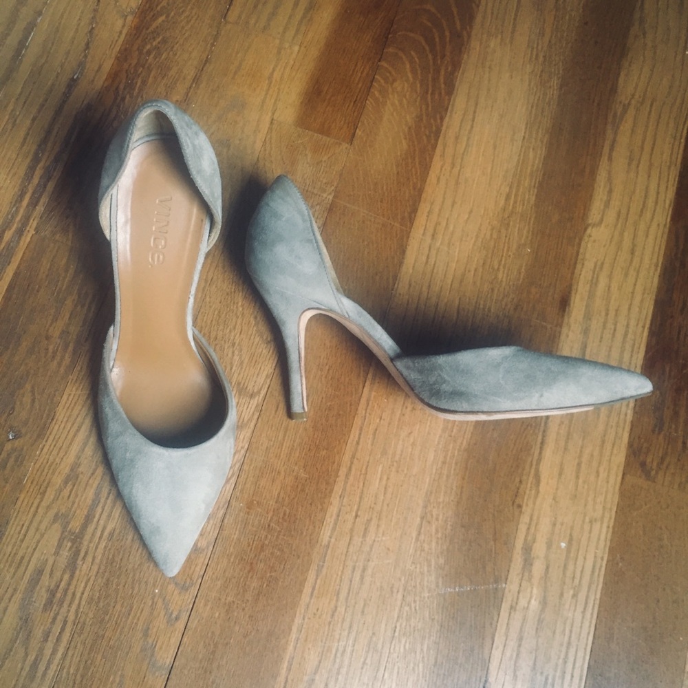Vince Celeste D’Orsay Grey Suede Pointed Toe Pumps